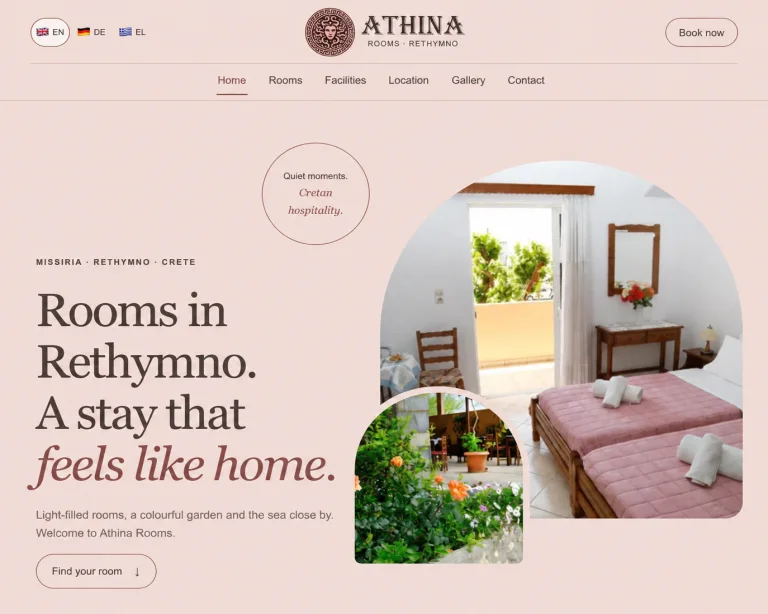 Athina Rooms accommodation website in Missiria, Rethymno, Crete